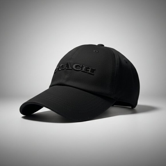 Coach Black Tonal Logo Embroidered Baseball Cap Hat Unisex Adjustable main image 4